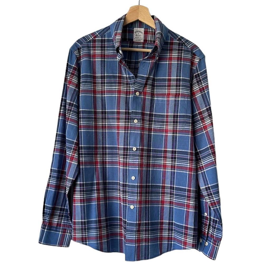 Brooks Brothers blue & red plaid button down shirt Regent fit size M